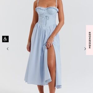 House of CB JAIME Soft Blue Cotton Broderie Anglais Midi SunDress size M